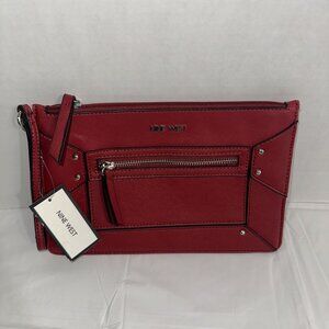 Nine West Red Saffiano Faux Leather Clutch Wristlet Bag With Front Zipper Pocket